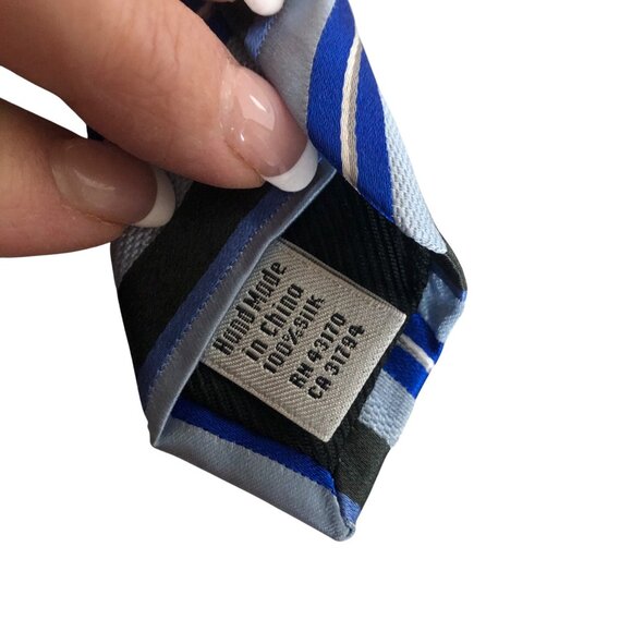 Geoffrey Beene Mens Silk Tie Striped Blue Gray Accessory Office Work Formal Gift - Picture 6 of 7